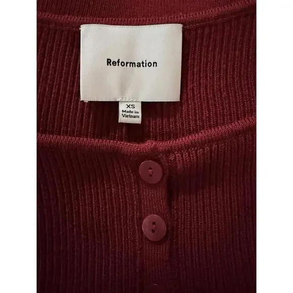 New Reformation Meadow Wool Crop Cardigan In Chianti Size XS $178 - Picture 9 of 12